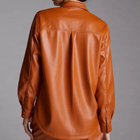 Anthropologie Faux Leather Short Set Top Tan Brown NWT size 10 - Picture 6 of 6